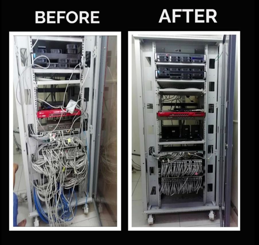Network rack before and after a Techmaster Solutions clean-up