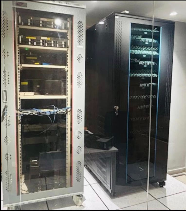Network racks in a client server room maintained by Techmaster Solutions