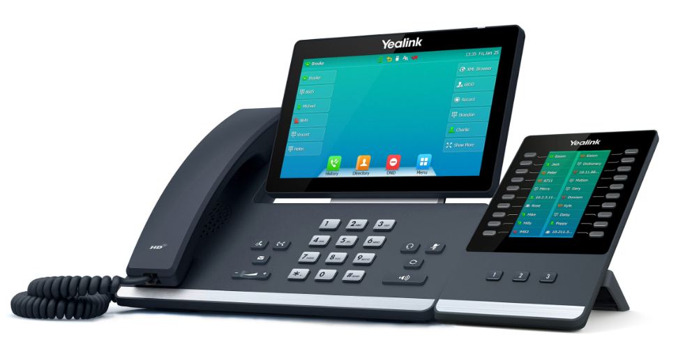Yealink touchscreen IP desk phone with expansion module